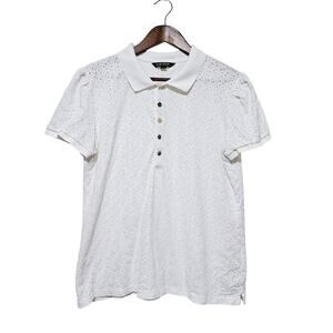 Lauren Ralph Lauren Black Label White Cotton Eyelet Polo Shirt Women's Size XL